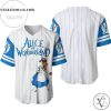 Alice In Wonderland All Over Print Pinstripe Baseball Jersey – White