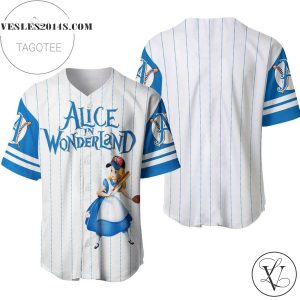 Alice In Wonderland All Over Print Pinstripe Baseball Jersey – White