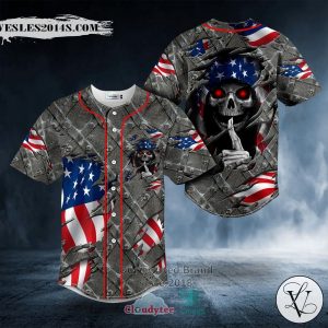 American Flag Grim Reaper Shh Red Eyes Skull Baseball Jersey