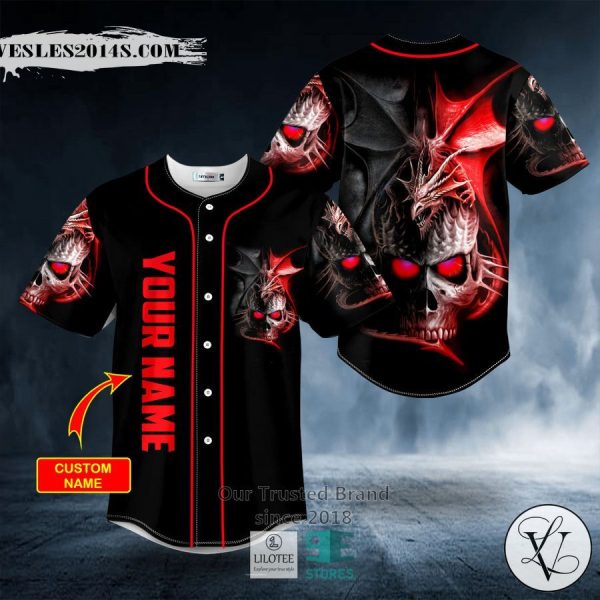 Black Red Dragon King Skull Custom Baseball Jersey