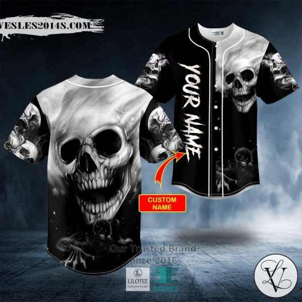 Black White Zombie Monster Motion Faded Skull Custom Baseball Jersey