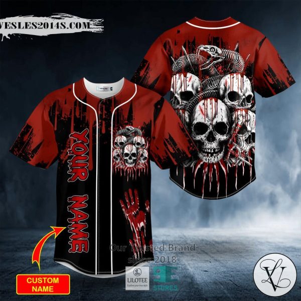 Bloody Snake Bone Skull Custom Baseball Jersey