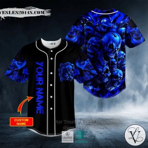 Blue Cracked Skull Custom Baseball Jersey