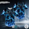 Blue Fire Grim Reaper Skull Baseball Jersey