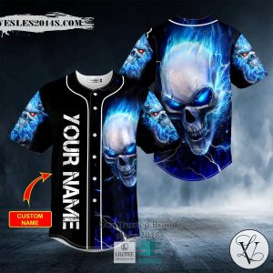 Blue Fire Lightning Custom Baseball Jersey