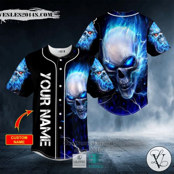Blue Fire Lightning Custom Baseball Jersey