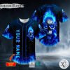 Blue Flaming Biohazard Tribal Metal Skull Custom Baseball Jersey