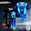 Blue Flaming Skull Custom Baseball Jersey