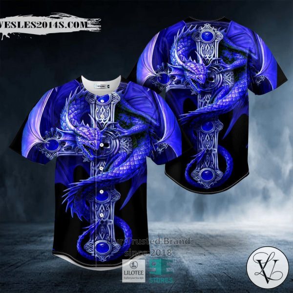 Blue Gothic Dragon Baseball Jersey