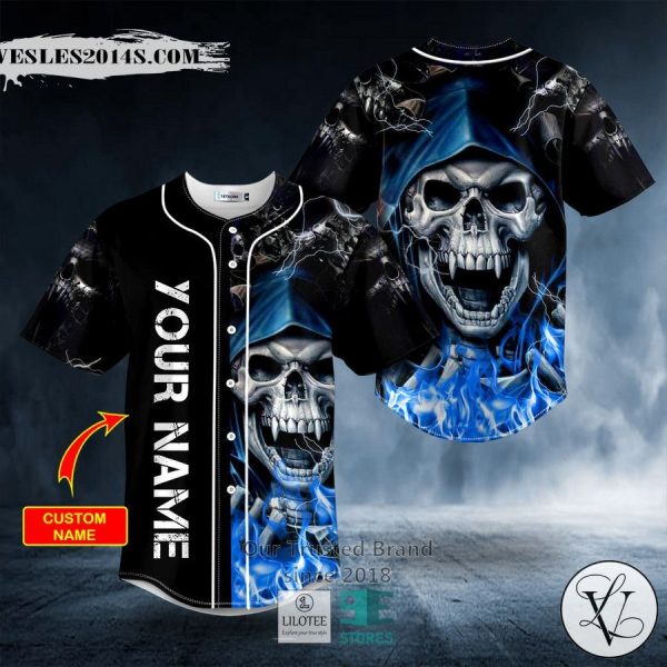 Blue Grim Reaper Lightning Fire Custom Baseball Jersey