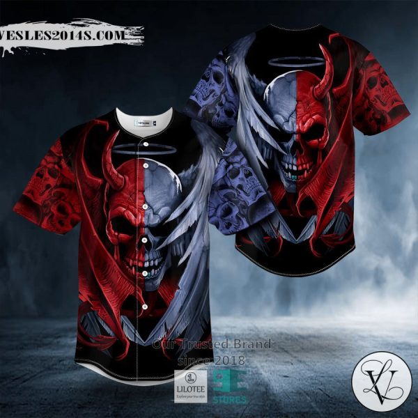 Blue Red Angelic Devil Skull Baseball Jersey