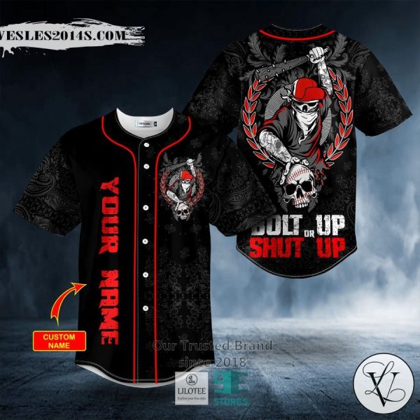 Bolt Up Or Shut Up Baseball Bat Skull Custom Baseball Jersey