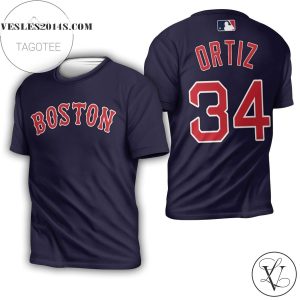 Boston Red Sox David Ortiz #34 Great Player Mlb Baseball Team Majestic Navy 2019 Jersey Style Gift For Boston Fans 3d All Over Print T-shirt