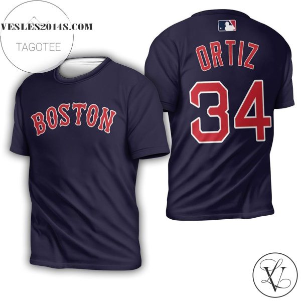 Boston Red Sox David Ortiz #34 Great Player Mlb Baseball Team Majestic Navy 2019 Jersey Style Gift For Boston Fans 3d All Over Print T-shirt