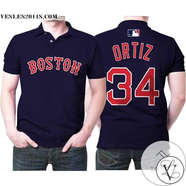 Boston Red Sox David Ortiz #34 Great Player Mlb Baseball Team Majestic Navy 2019 Jersey Style Gift For Boston Fans All Over Print Polo Shirt