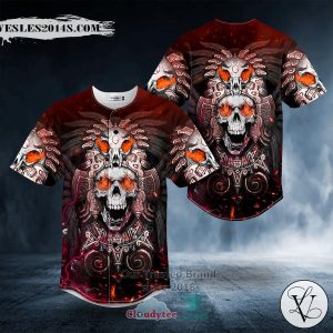 Brocade Pattern 8 Native Skull Baseball Jersey