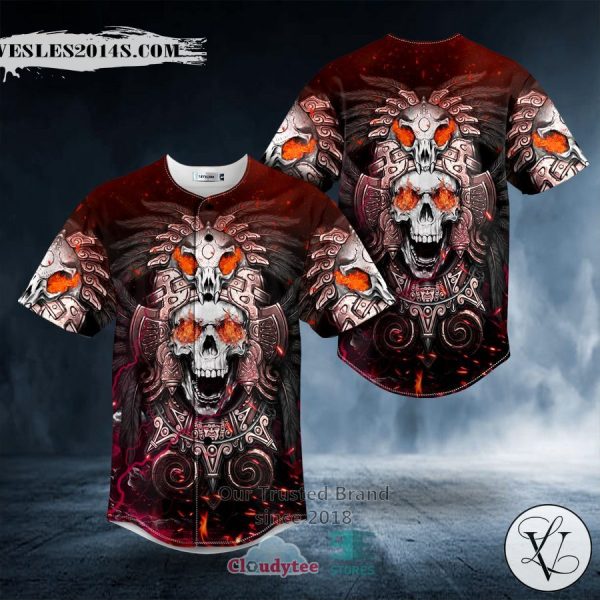 Brocade Pattern 8 Native Skull Baseball Jersey