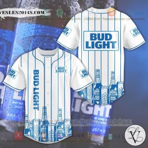 Bud Light Beer Blue striped Baseball Jersey