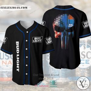 Bud Light Punisher Skull United States Flag Baseball Jersey yGX