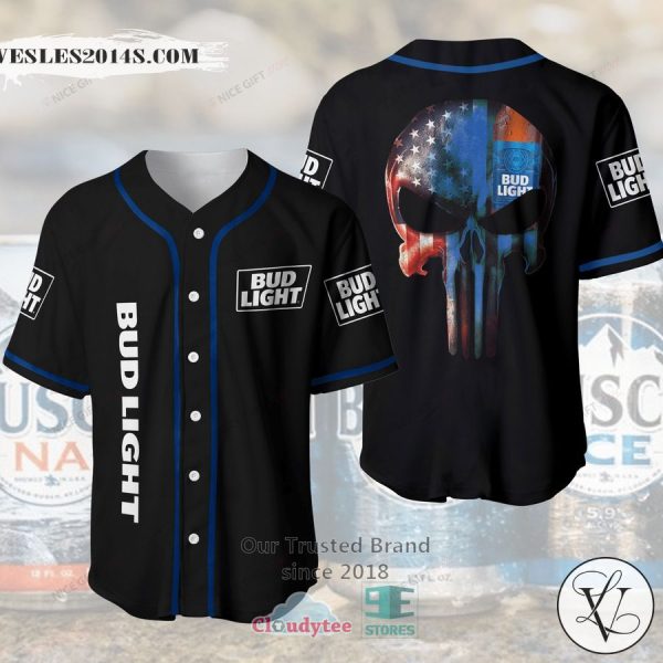 Bud Light Punisher Skull United States Flag Baseball Jersey yGX
