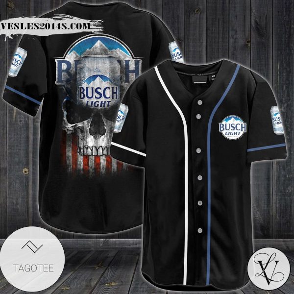 Bud Light US Flag Skull Black Baseball Jersey