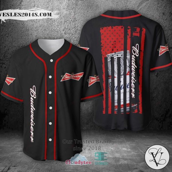 Budweiser Can United States Flag black Baseball Jersey