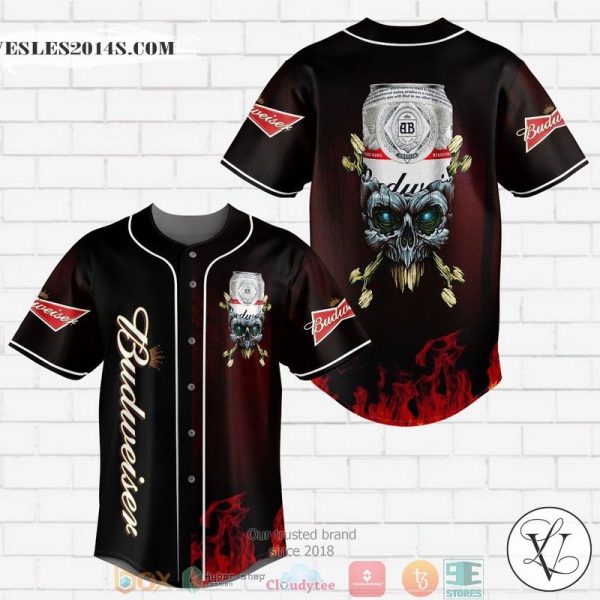 Budweiser Flame Skull Baseball Jersey