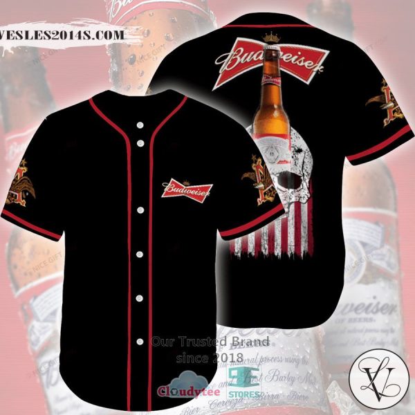 Budweiser Skull United States Flag black Baseball Jersey