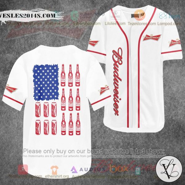 Budweiser United States Flag White Baseball Jersey