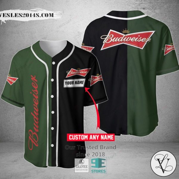 Budweiser Your Name Black Green Baseball Jersey