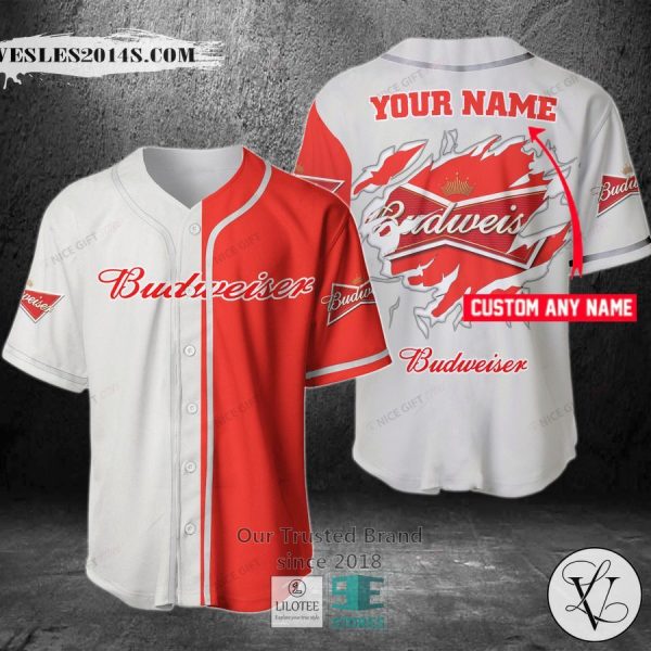 Budweiser Your Name Red White Baseball Jersey