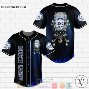 Busch Light Beer Flame Skull Baseball Jersey