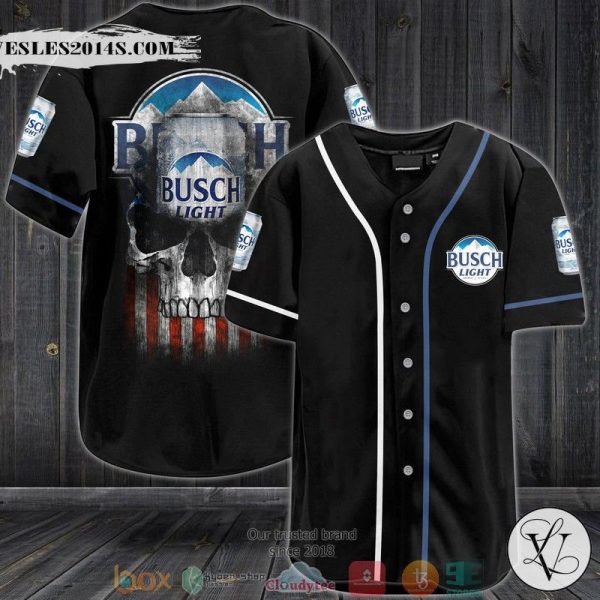 Busch Light Beer US Flag Skull Baseball Jersey