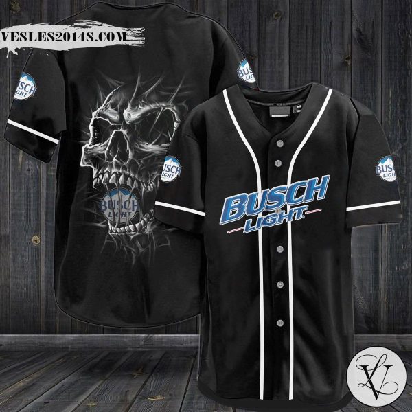 Busch Light Skull Black Baseball Jersey k49