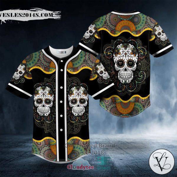 Colorful Mandala Tattoo Sugar Skull Baseball Jersey