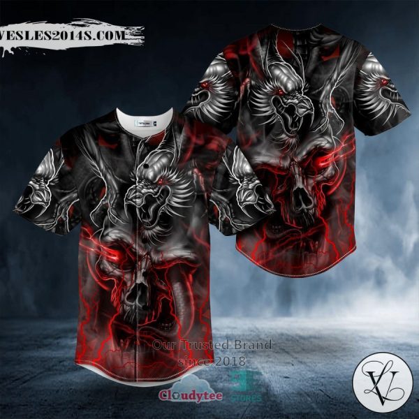 Combat Dragon Glowing Eye Ghost Skull Baseball Jersey
