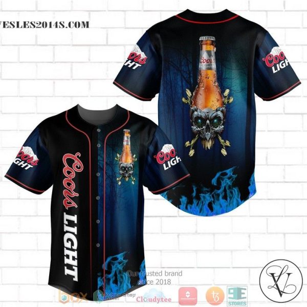 Coors Light Flame Skull Baseball Jersey