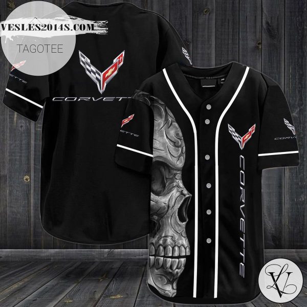 Corvette Skull Baseball Jersey – Black