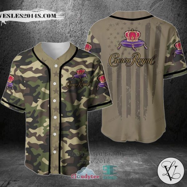 Crown Royal logo United States Flag green camo Baseball Jersey
