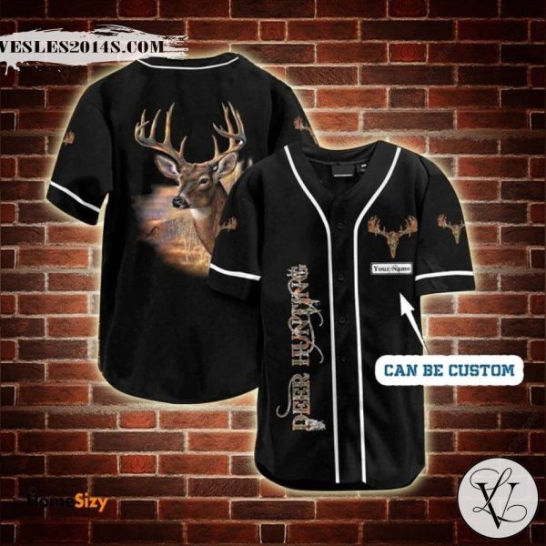 Custom Name Deer Hunting Art Baseball Jersey