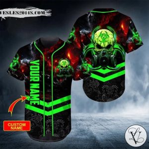 Custom Name Monster Green Skull Baseball Jersey