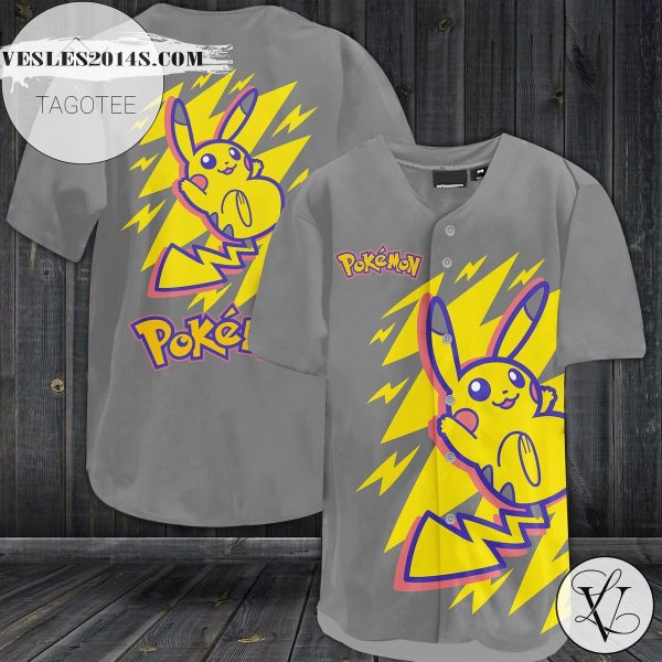 Cute Pikachu Pokemon Baseball Jersey – Gray