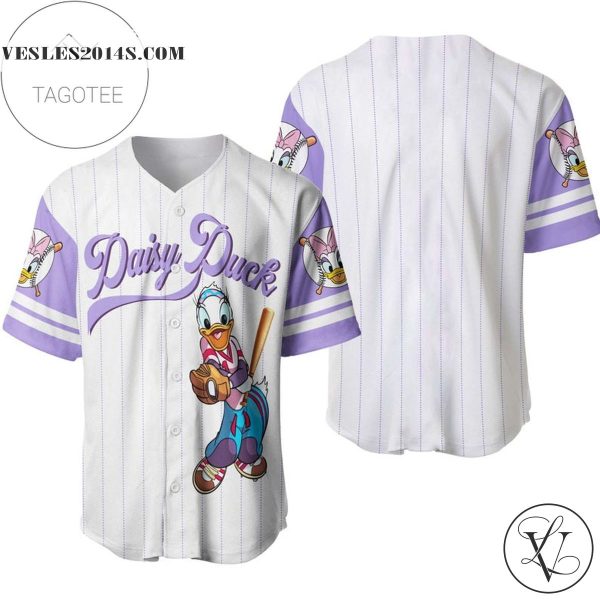 Daisy Duck All Over Print Pinstripe Baseball Jersey – White
