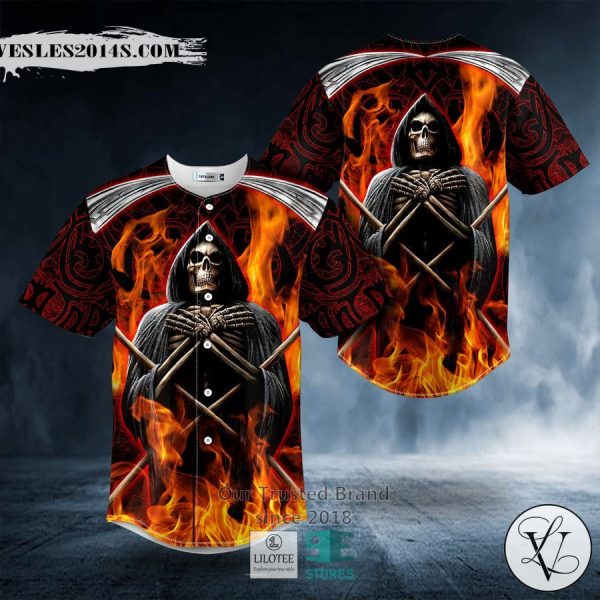 Death Note Fire Grim Reaper Skull Baseball Jersey