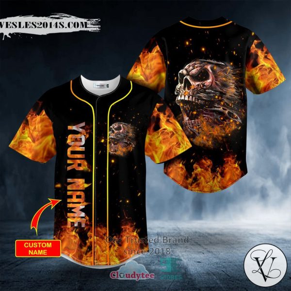 Demon Fire Skull Custom Baseball Jersey