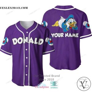 Donald Duck Custom Name Purple Baseball Jersey Shirt