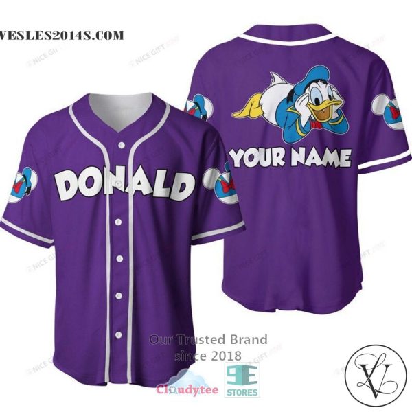Donald Duck Custom Name Purple Baseball Jersey Shirt