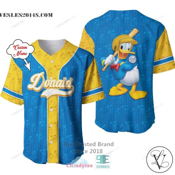 Donald Duck Custom Name Yellow Blue Baseball Jersey Shirt