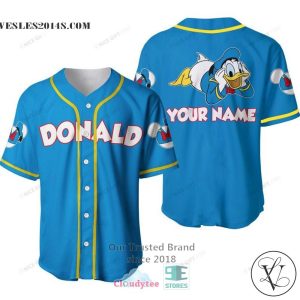 Donald Duck Cute Custom Name Blue Baseball Jersey Shirt