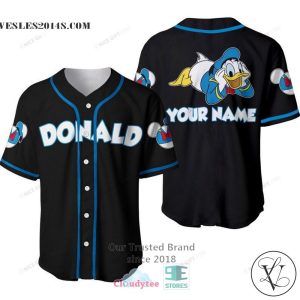 Donald Duck Disney Custom Name Black Baseball Jersey Shirt